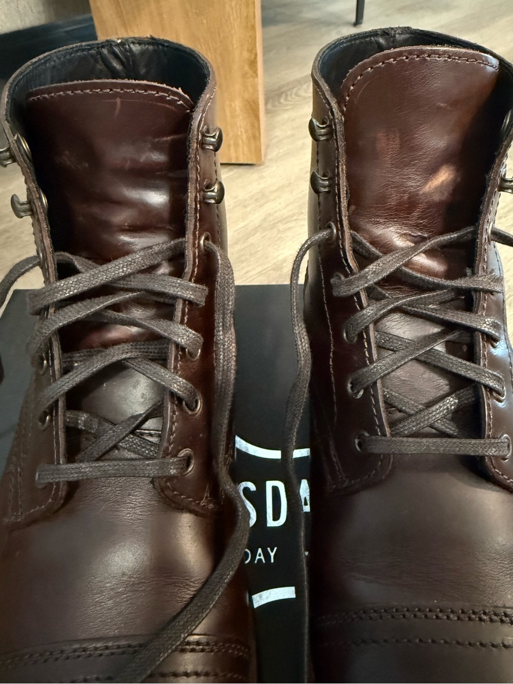 Thursday Men’s Leather Lace-Up Boots Brown Cap-Toe - Picture 6 of 9
